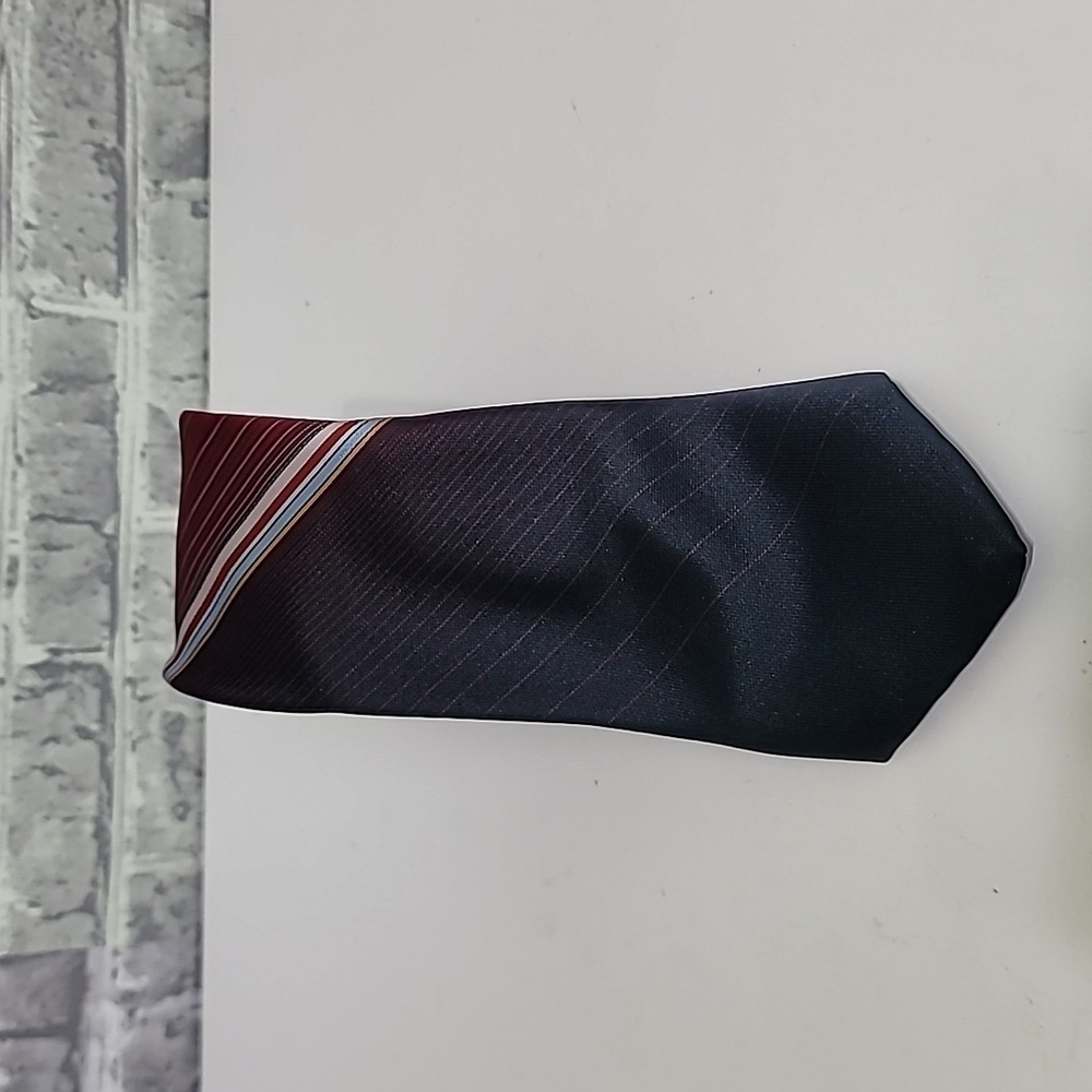 Vintage Men's Cartier Tie Blue Gold White Multicolor Diagonal Stripes 57" Long